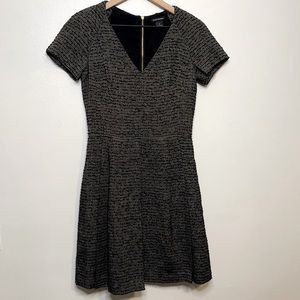 Club Monaco Fit & Flare Grey & Black V Neck Dress